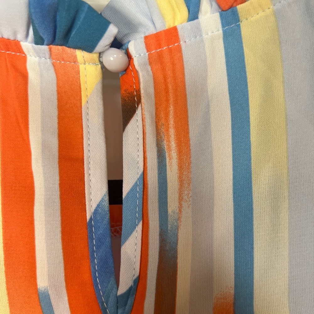 Colorful Striped Ruffle Sleeve Top - Picture 5 of 10